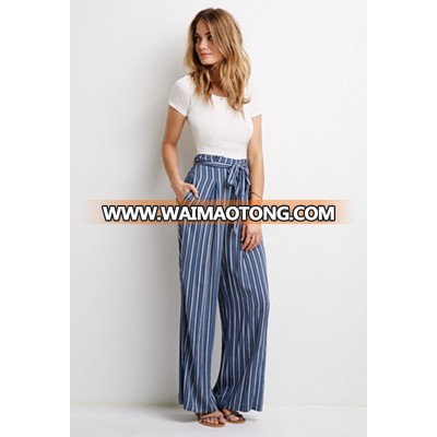 unline woven 100% rayon 2015 striped self-tie waist pants plus size palazzo pants QP201502