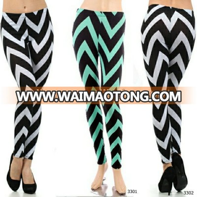 Chevron Stripe Legging Black White Mint Pant Zig Zag Skinny Tights L1179