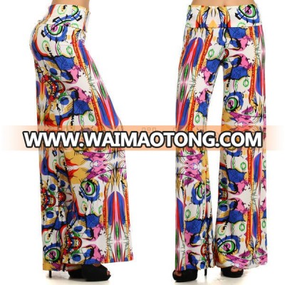 2015 Fashion Abstract Print Bell Bottom Women Wide Leg Pants L1869